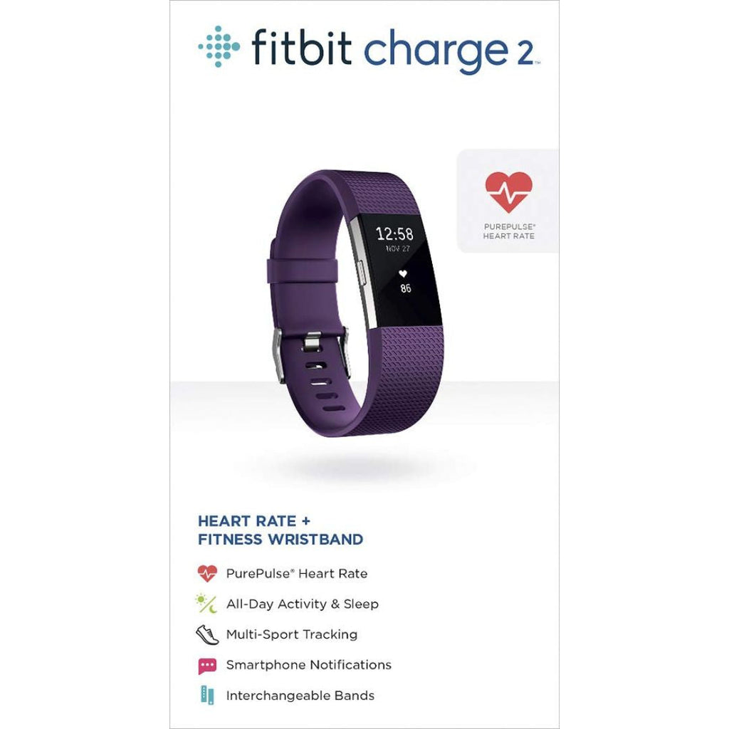 Fitbit Charge 2 HR + Fitness Wristband Watch - Large - Plum - FB407SPML