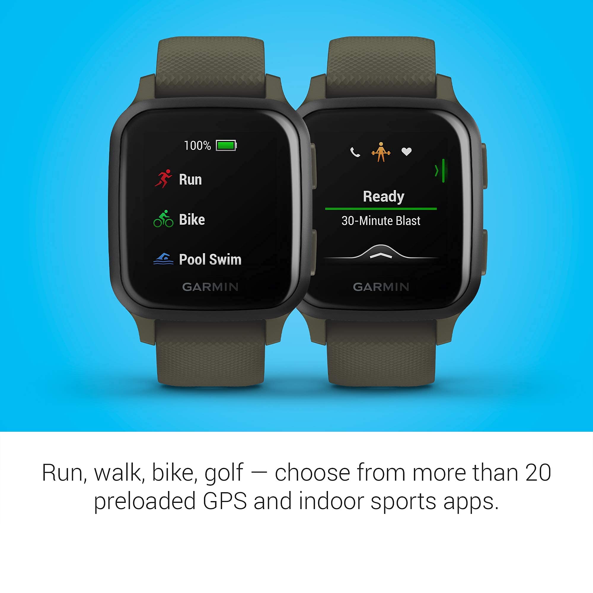 Garmin Venu Sq Music, GPS Smartwatch  and Moss Green - 010-02426-03