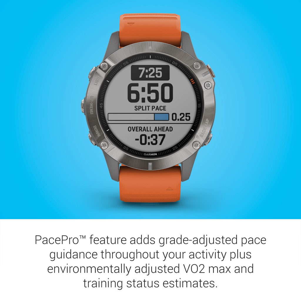 Garmin - f?nix 6 Sapphire 33mm  - Titanium With Ember Orange Band - 010-02158-13