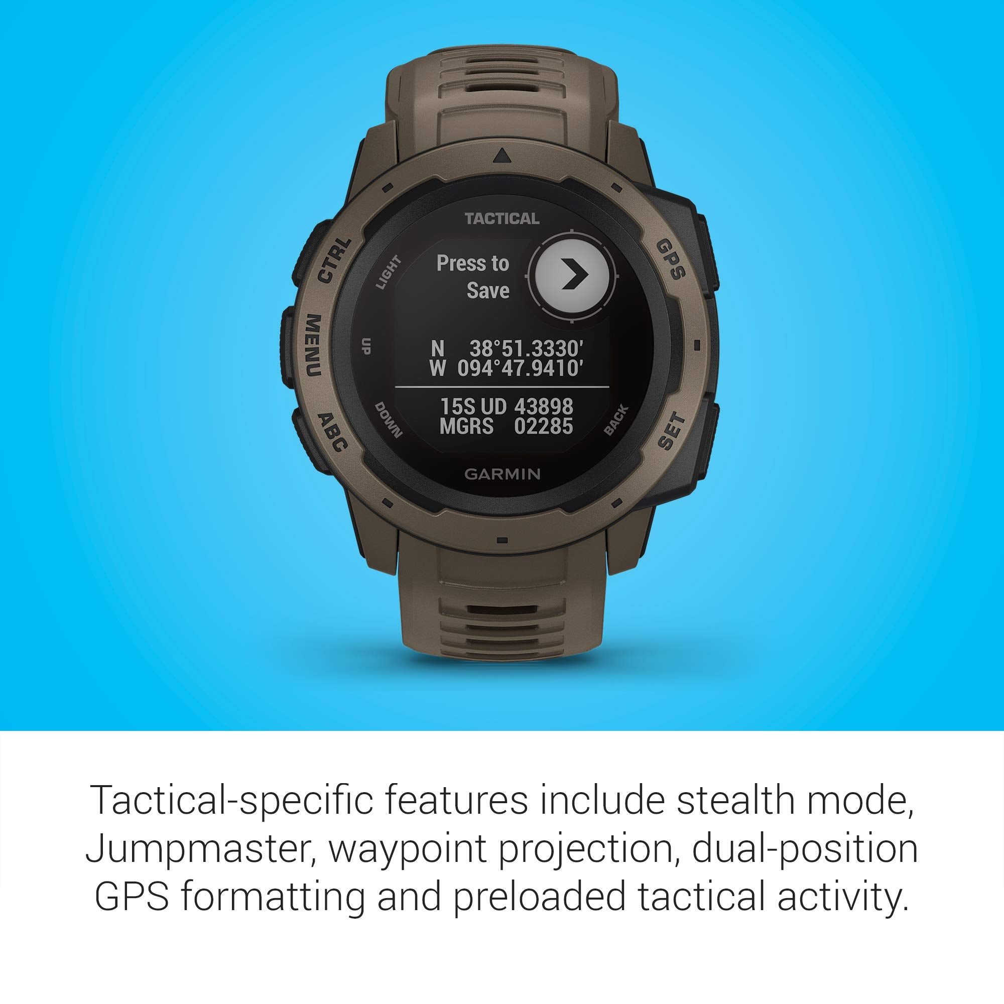 Garmin Instinct Tactical, Rugged GPS Watch, Tan - 010-02064-71