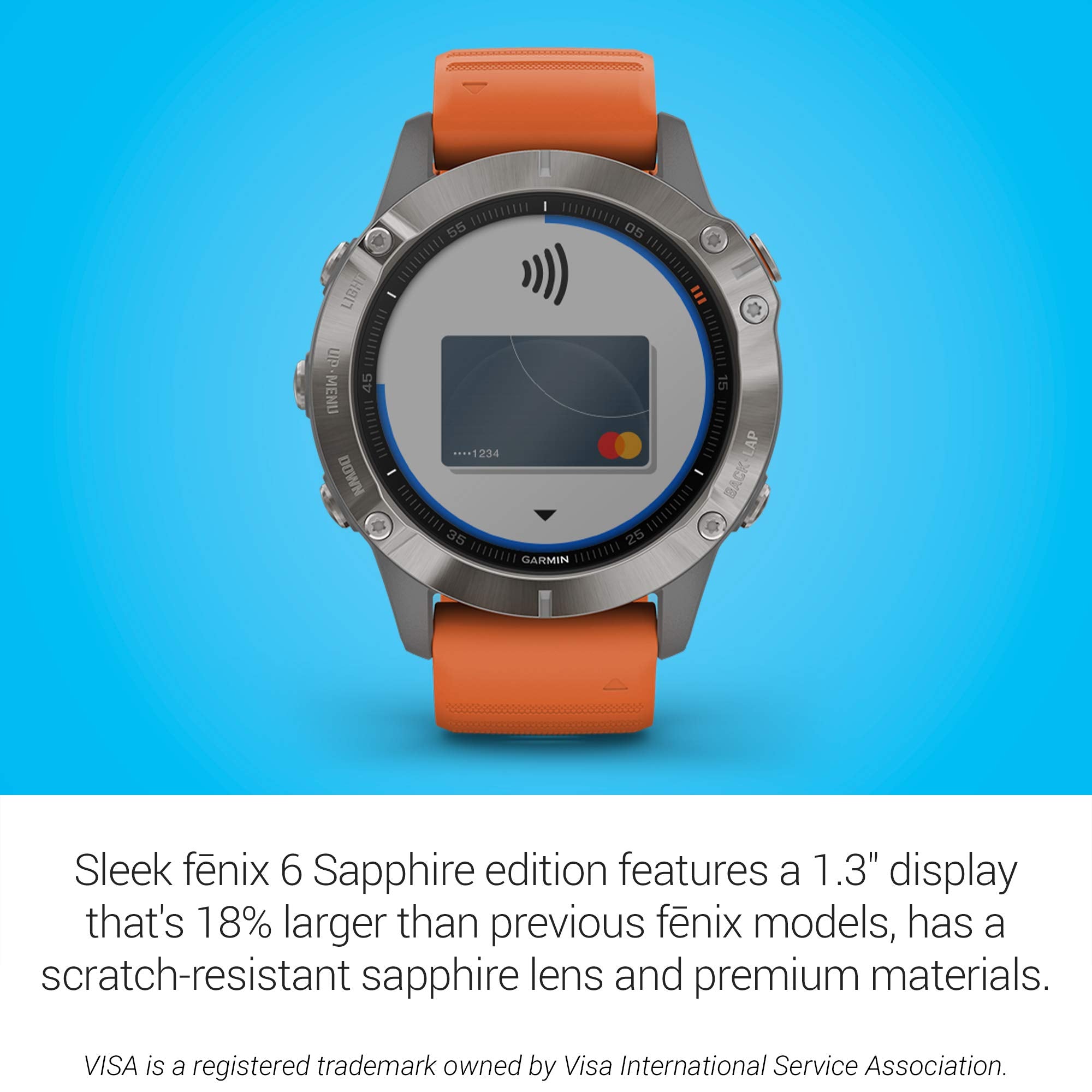 Garmin - f?nix 6 Sapphire 33mm  - Titanium With Ember Orange Band - 010-02158-13