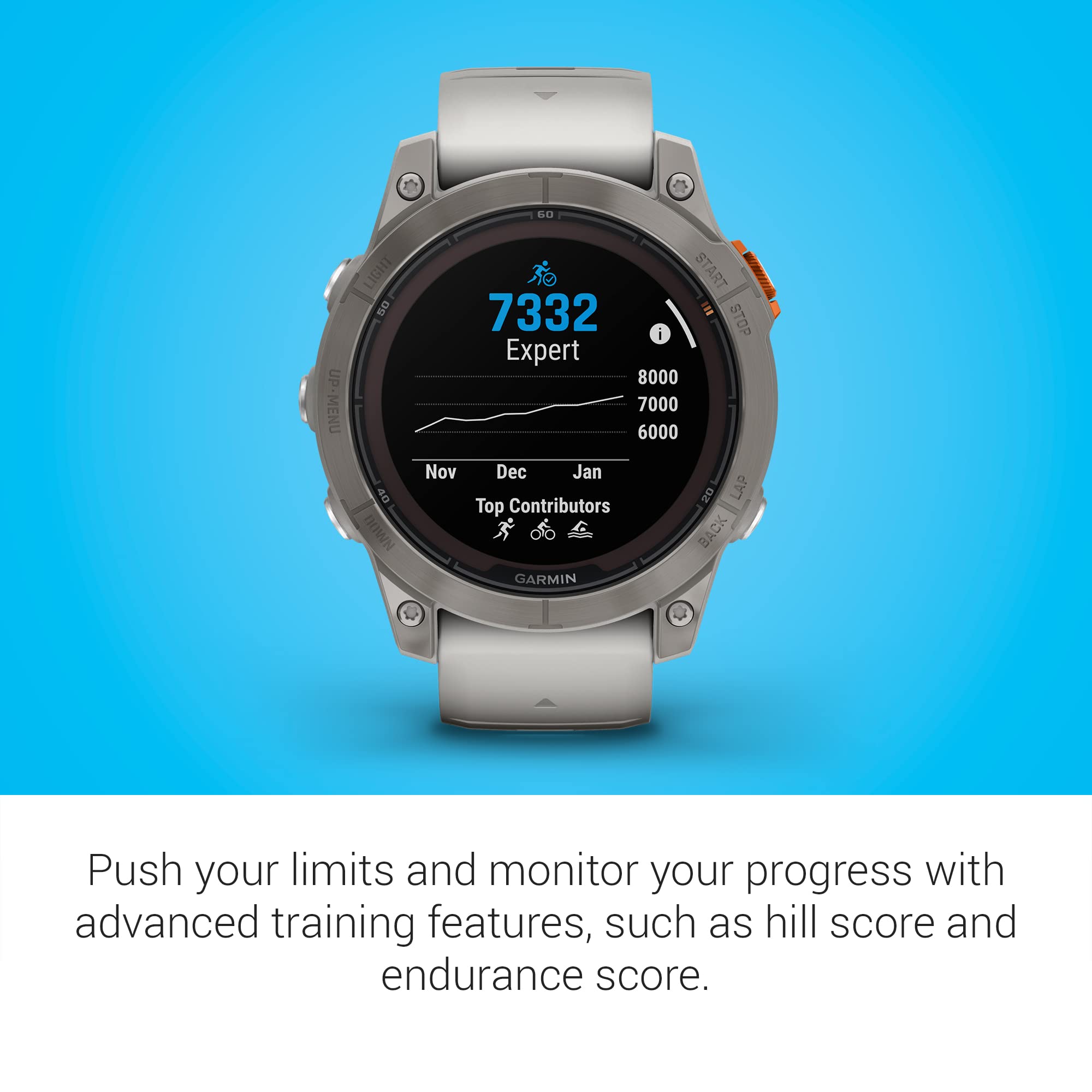 Garmin - fenix 7 Pro Sapphire Solar GPS Smartwatch 47 mm Fiber-reinforced polymer - Fog Gray/Ember Orange/Titanium - 010-02777-20
