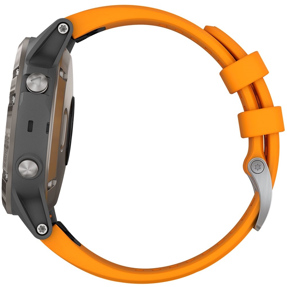 Garmin fenix 5 Plus - Multisport GPS Smartwatch, Topo Maps, Heart Rate, Music, Payment, Titanium/Orange Band - 010-01988-04