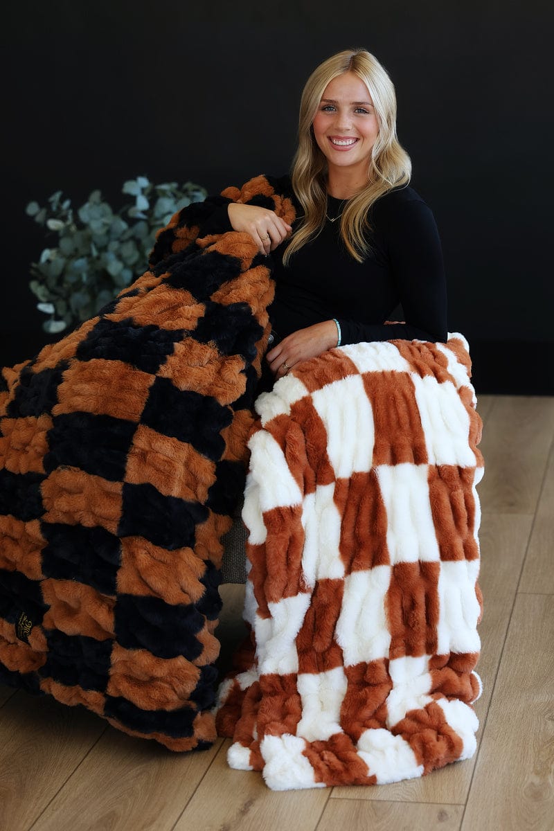 Hugs Check Copper and Black Blanket