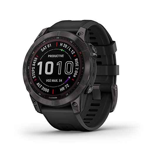 Garmin Fenix 7 Sapphire Solar GPS Smartwatch - 47mm - Carbon Gray DLC Titanium w/ Black Band