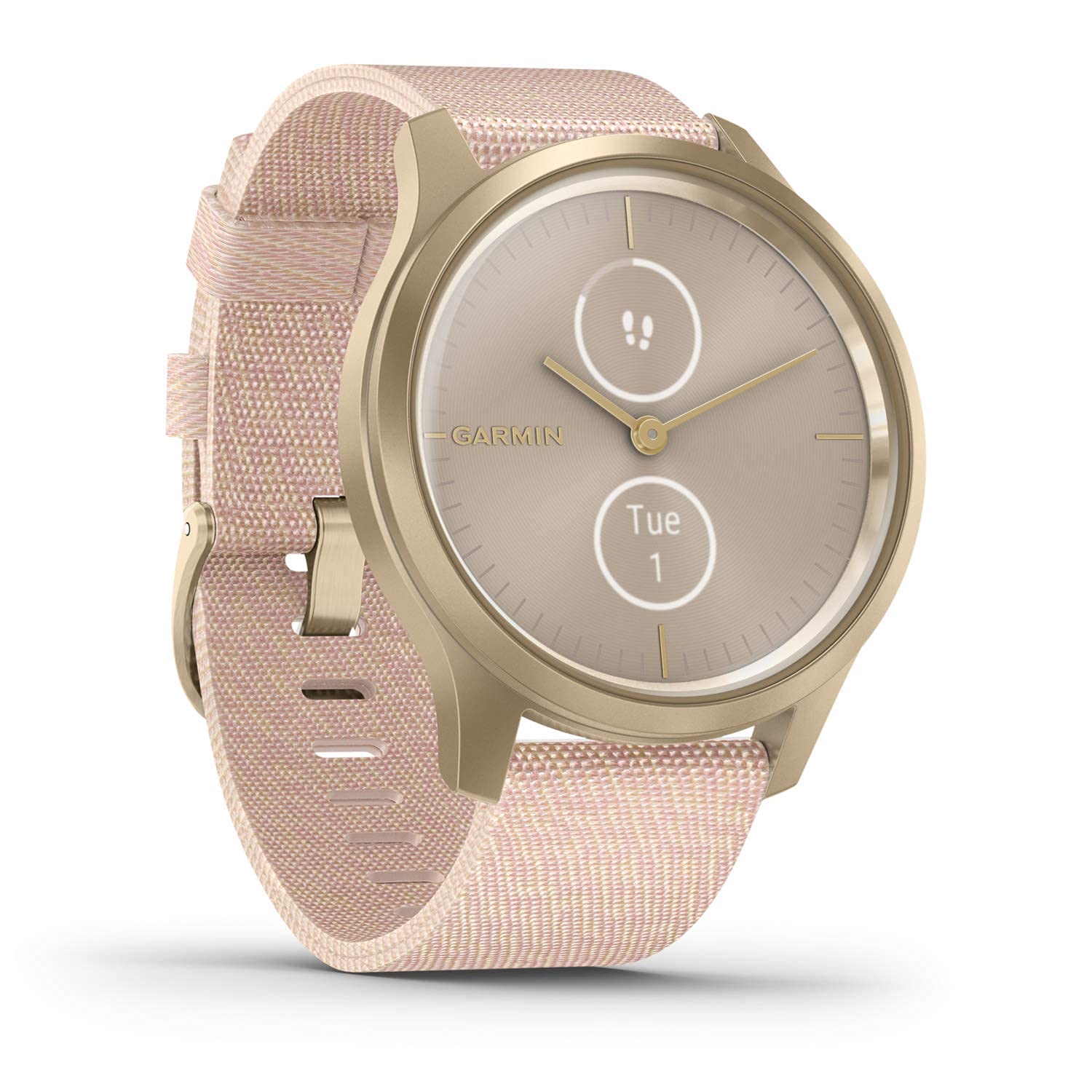 Garmin vivomove Style, Hybrid Smartwatch ,  Gold with Pink Woven Nylon Band - 010-02240-02
