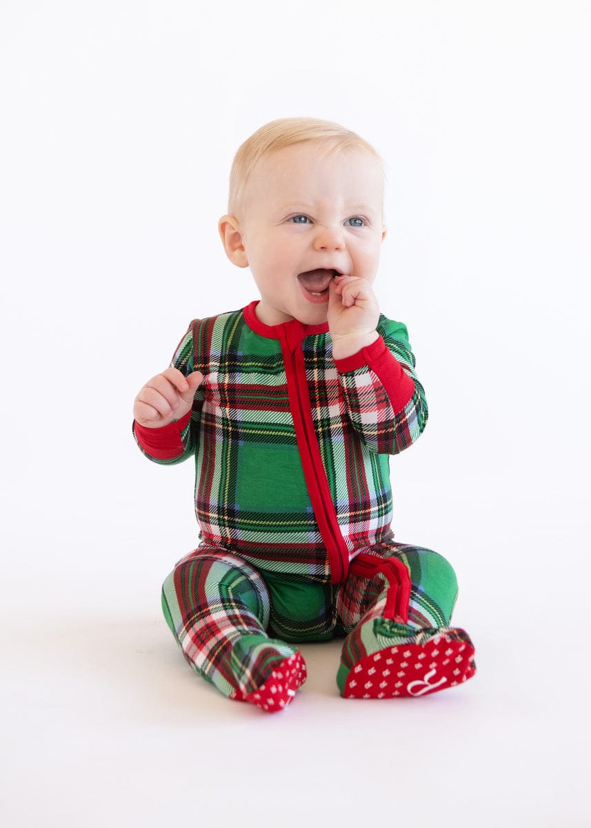 Infant Unisex Zipper Footie - Green Plaid