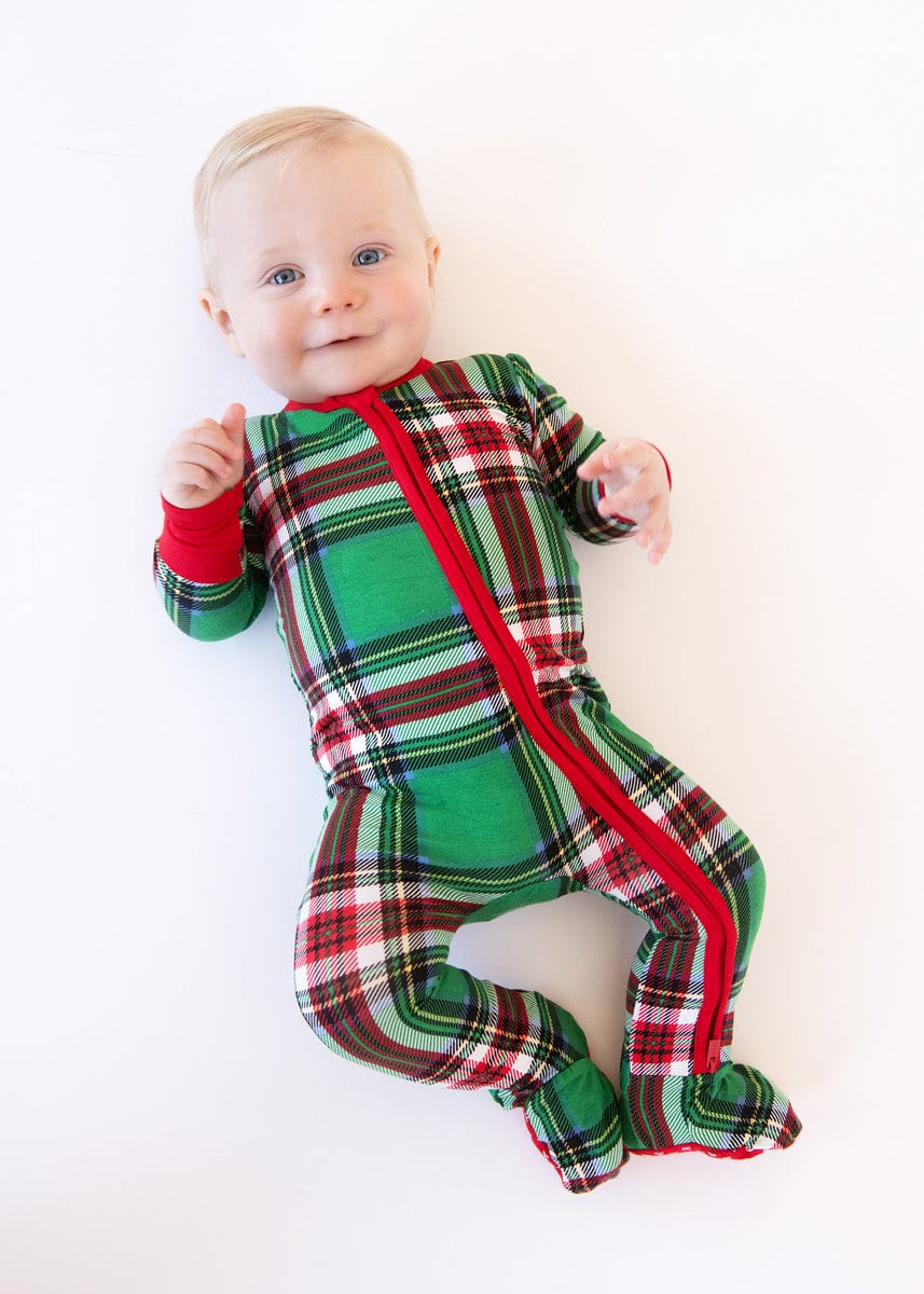 Infant Unisex Zipper Footie - Green Plaid