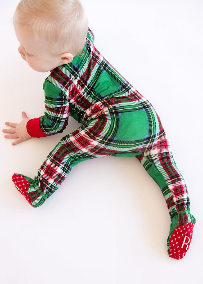 Infant Unisex Zipper Footie - Green Plaid