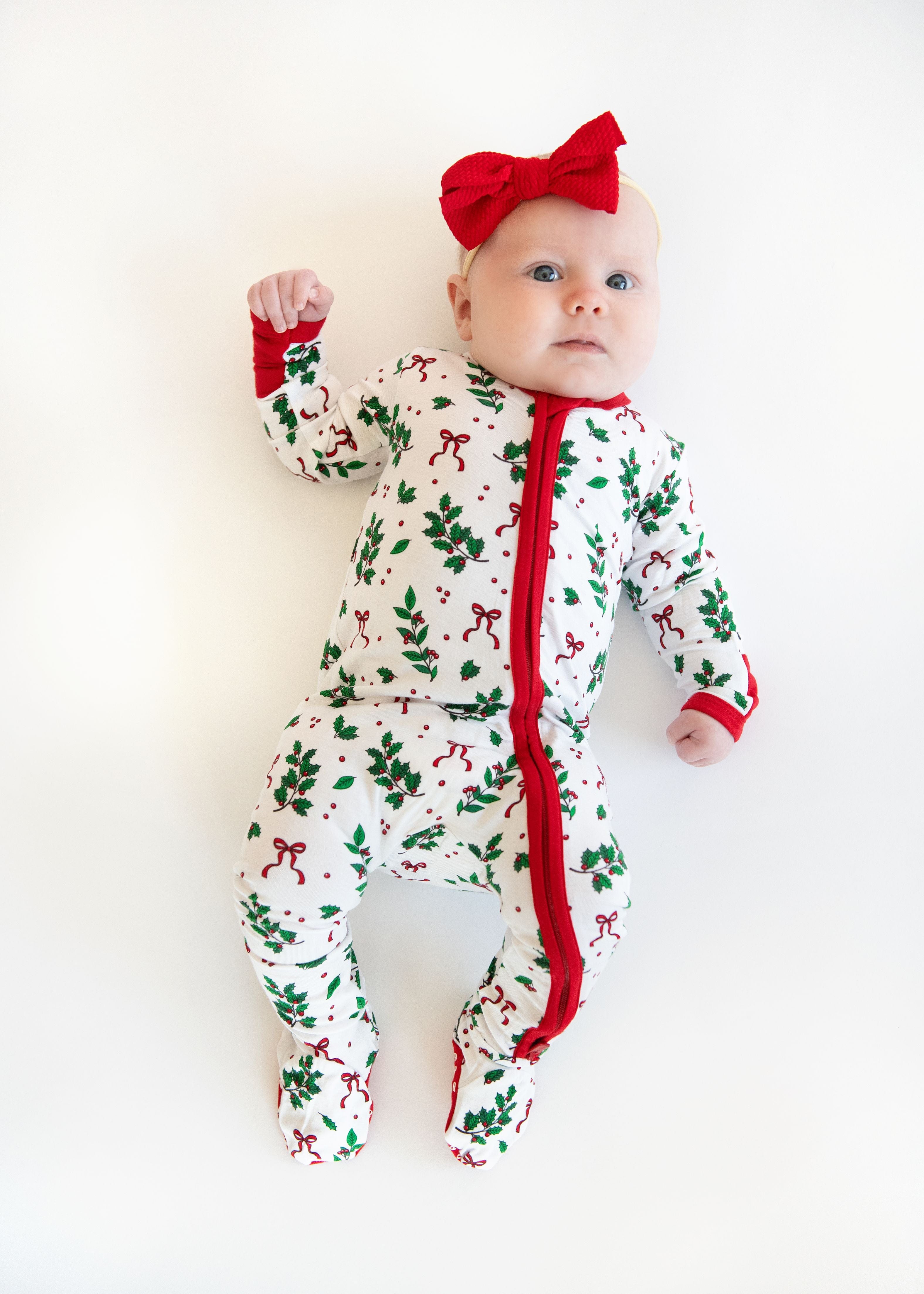 Infant Unisex Zipper Footie - Holiday Bow