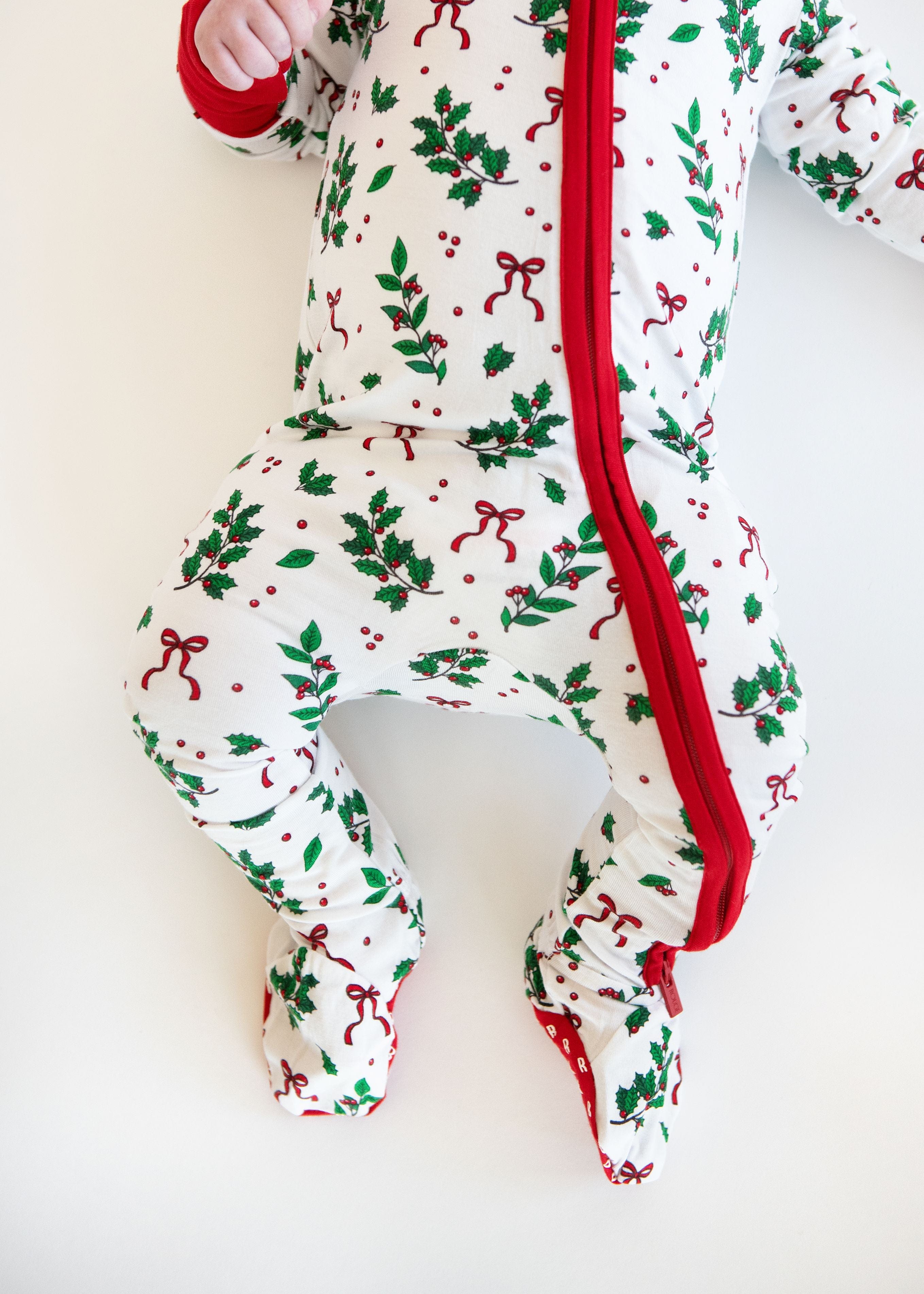 Infant Unisex Zipper Footie - Holiday Bow