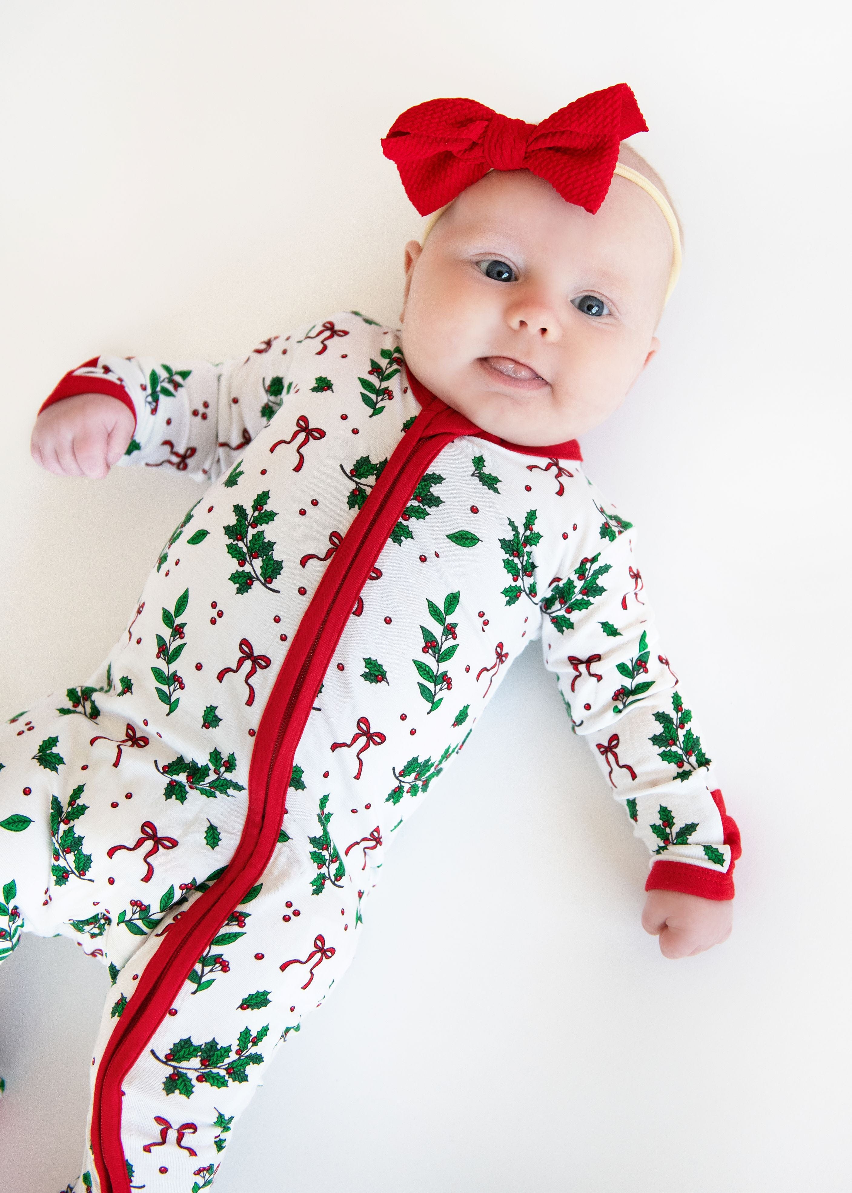 Infant Unisex Zipper Footie - Holiday Bow