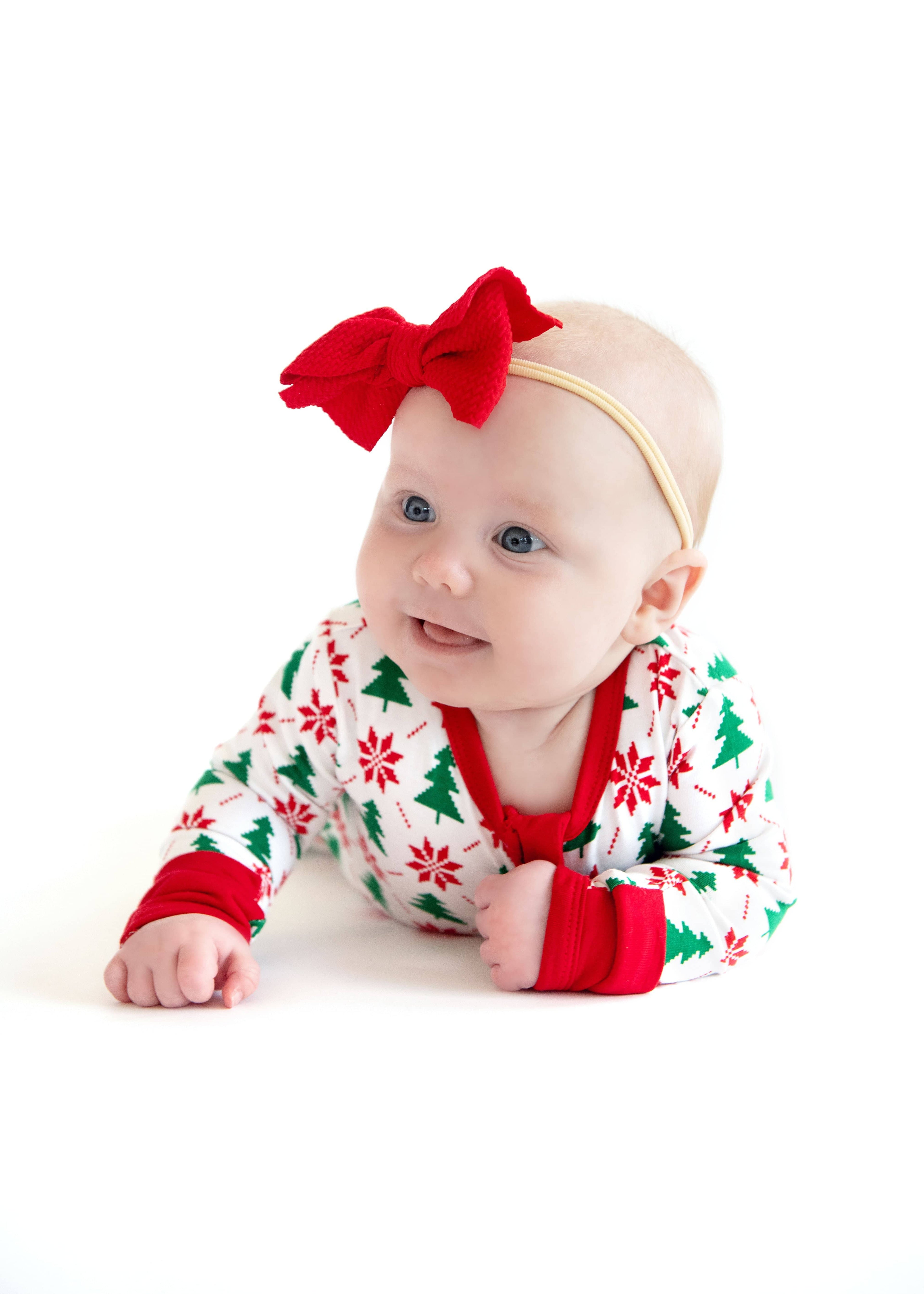 Infant Unisex Zipper Footie - Poinsettia and Tree
