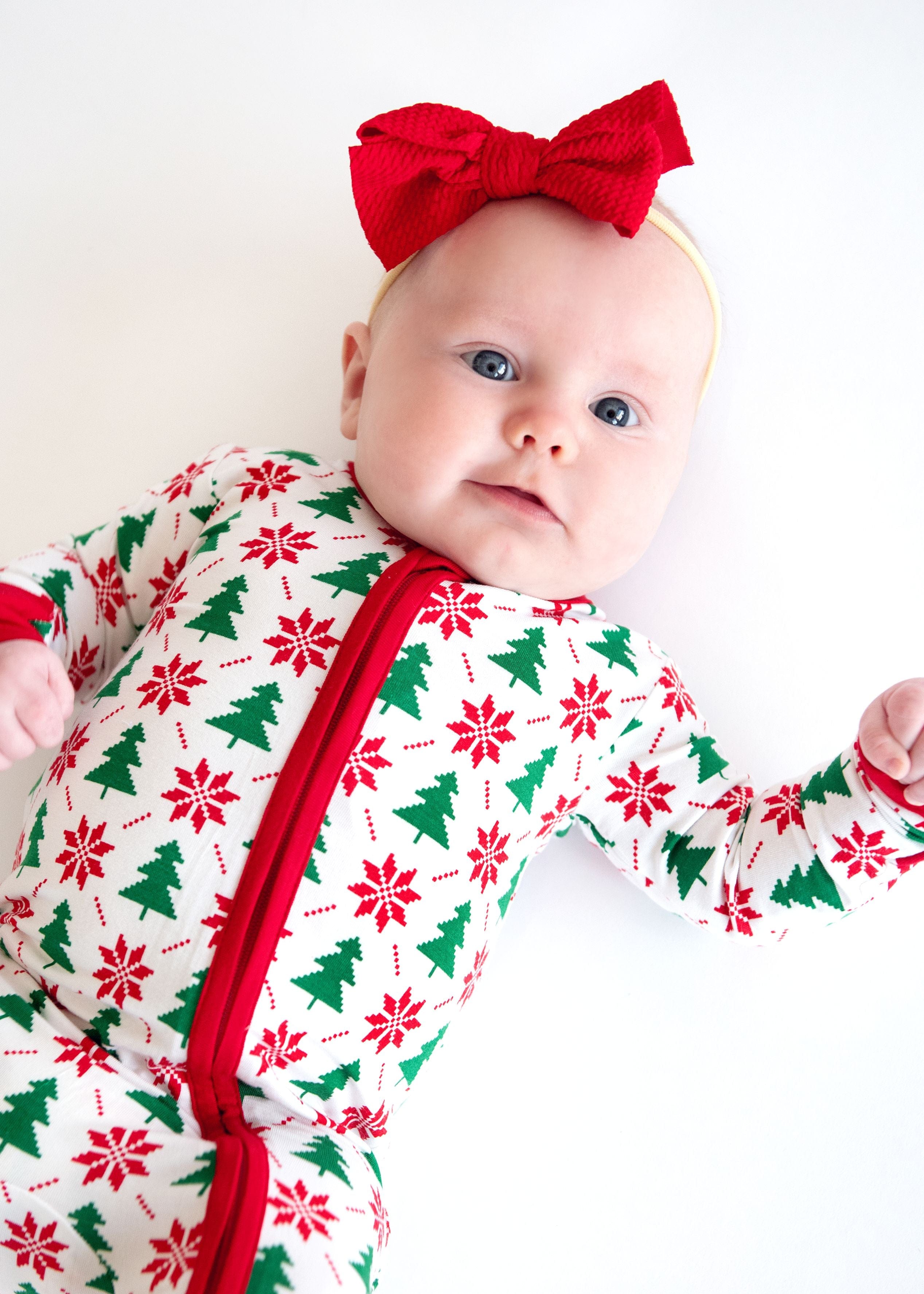Infant Unisex Zipper Footie - Poinsettia and Tree