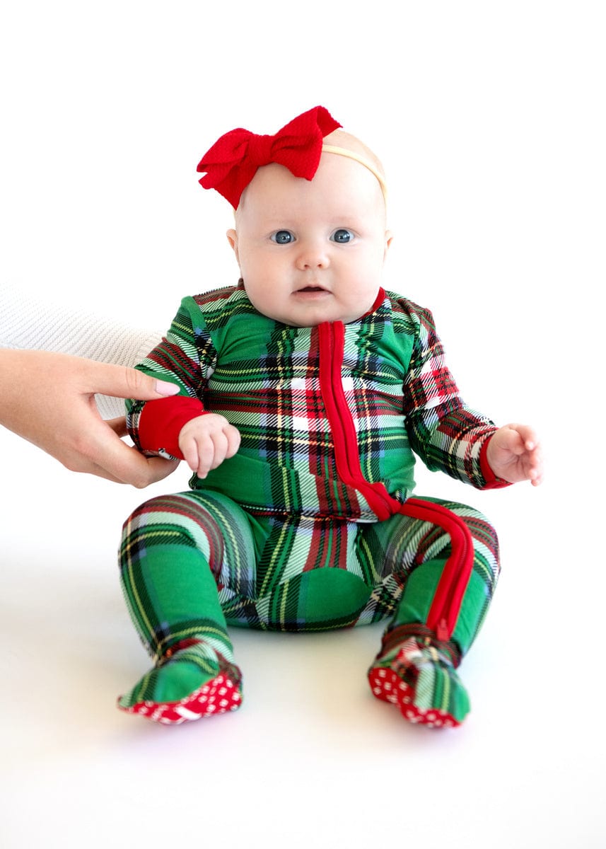 Infant Unisex Zipper Footie - Green Plaid