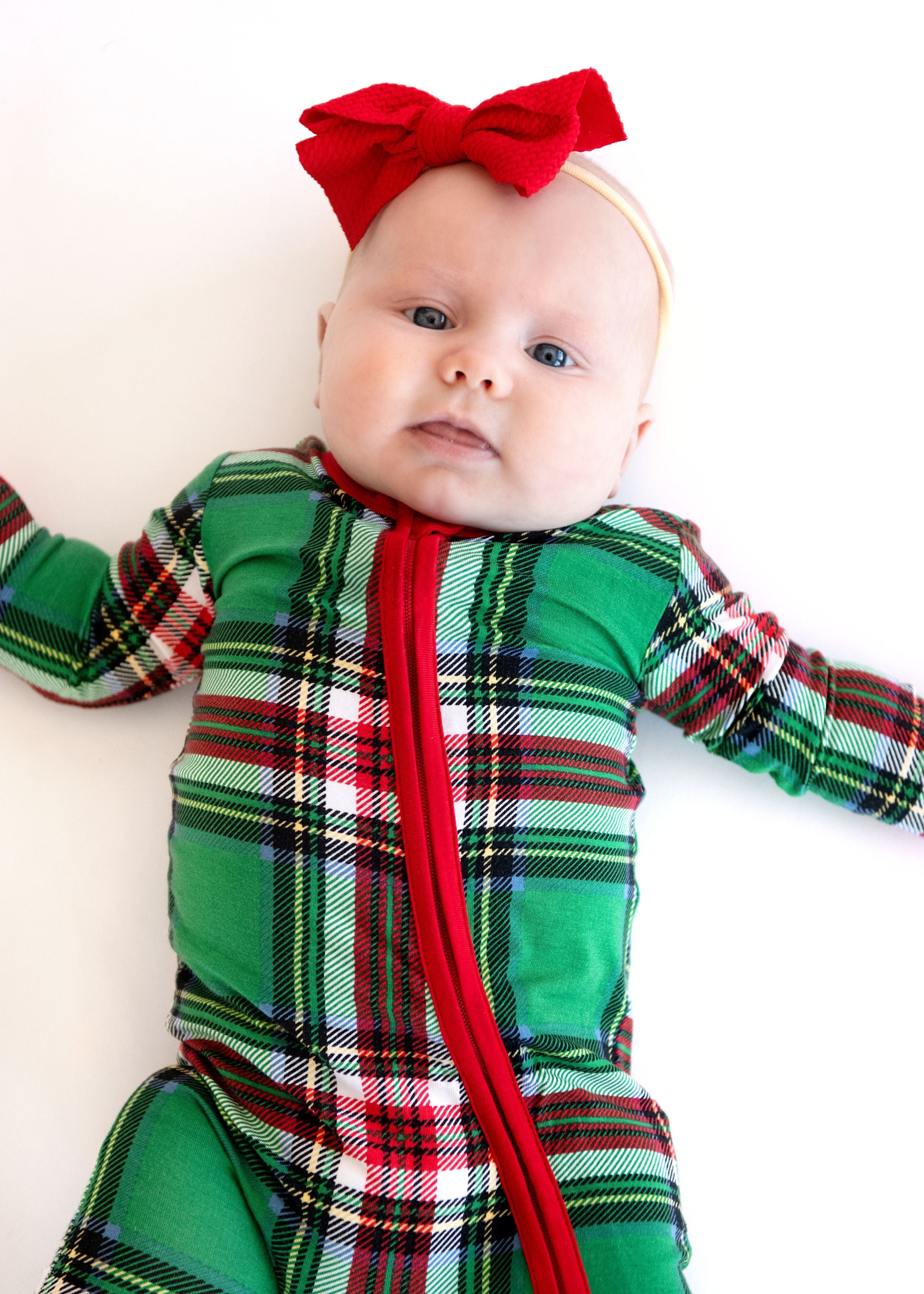 Infant Unisex Zipper Footie - Green Plaid