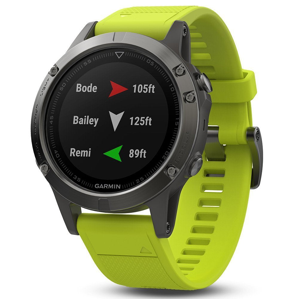 Garmin f?nix 5, Premium and Rugged Multisport GPS Smartwatch, Slate Gray W/ Yellow Band - 010-01688-02