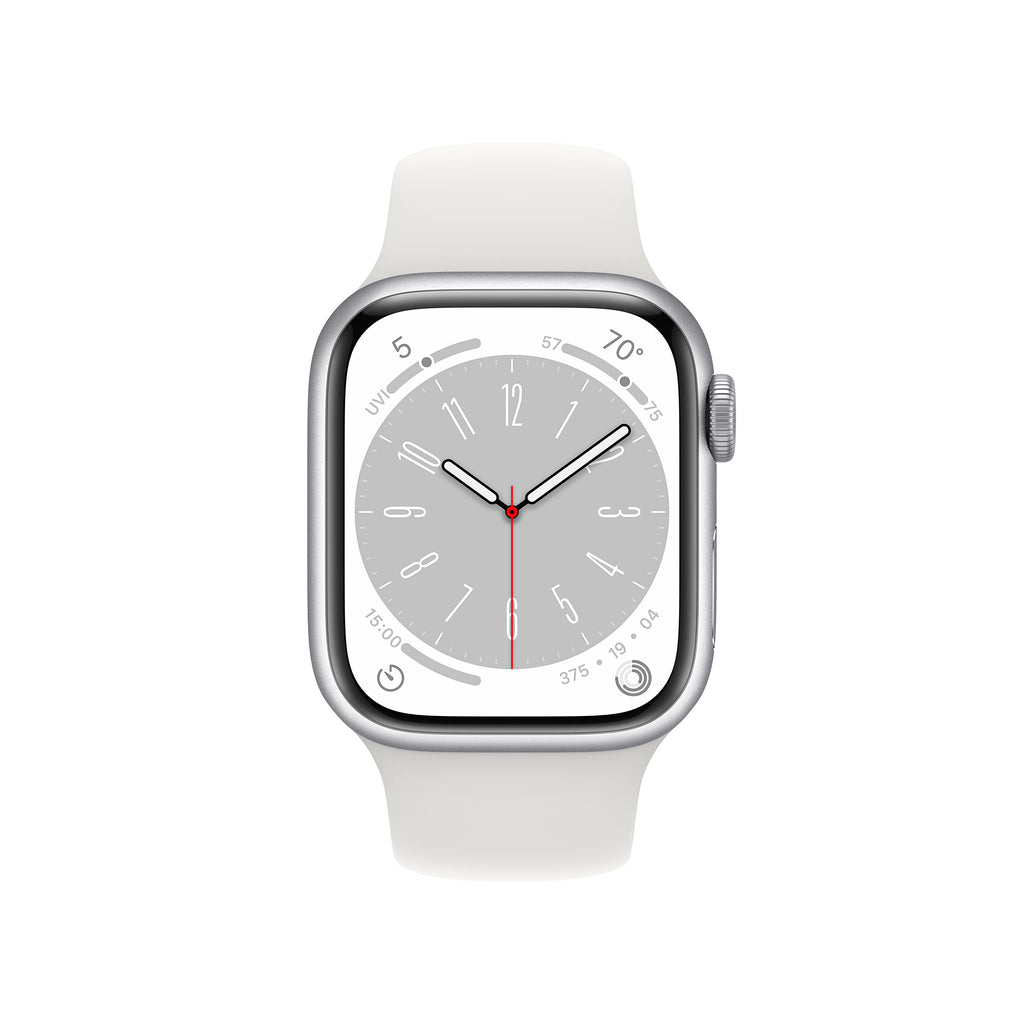Apple Watch Series 8 (GPS) 41mm Aluminum Case w/ White Band - M/L Silver - MP6M3LL/A