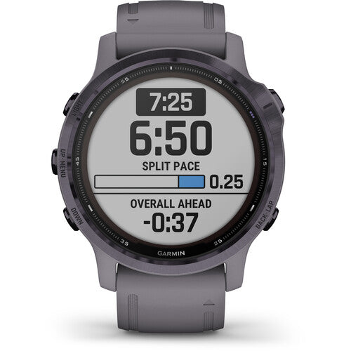 Garmin fenix 6 Multisport GPS Smartwatch 42mm, Solar, Amethyst Steel Shale Gray Band - 010-02409-14