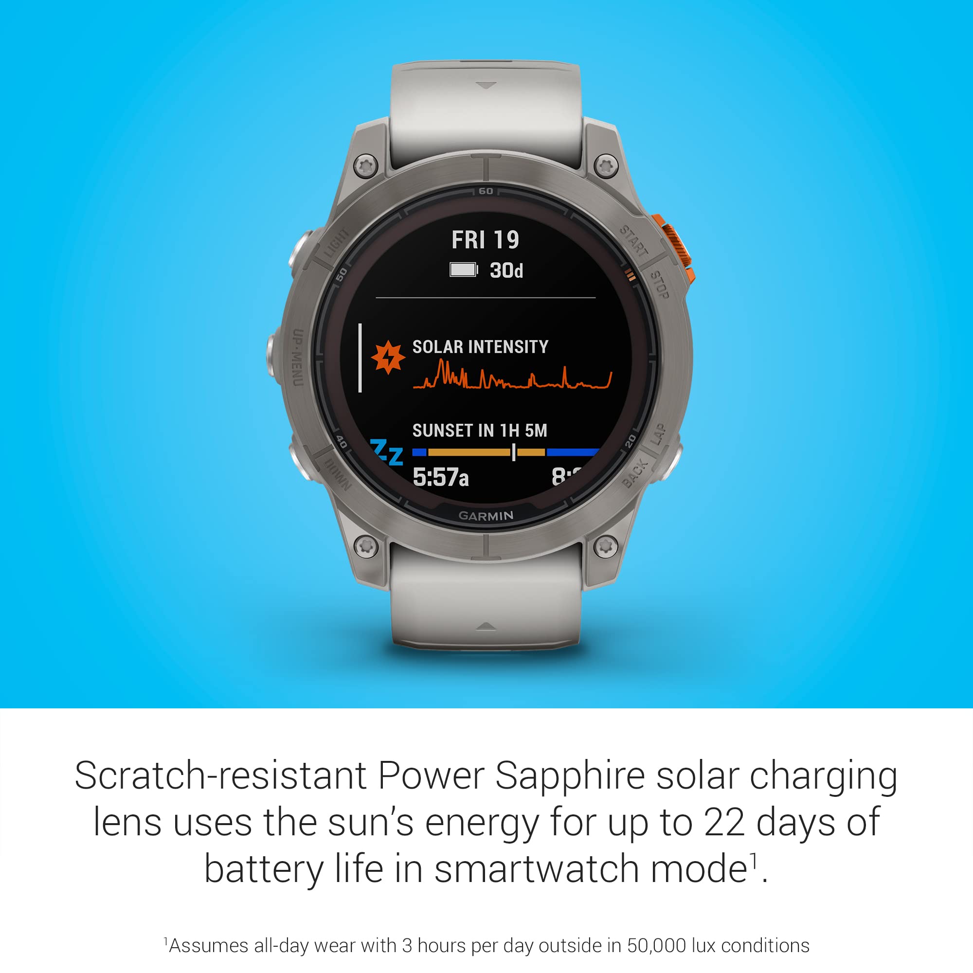 Garmin - fenix 7 Pro Sapphire Solar GPS Smartwatch 47 mm Fiber-reinforced polymer - Fog Gray/Ember Orange/Titanium - 010-02777-20